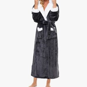 Women's Plush Gray Robe with White Trim